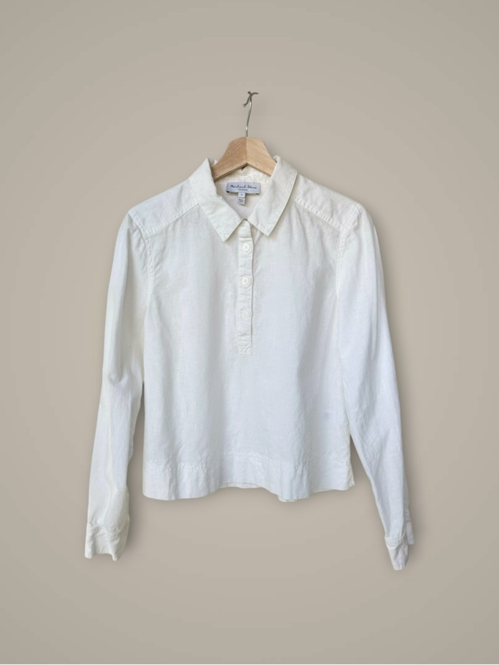 Michael Stars Linen Nat Collar Top in White
